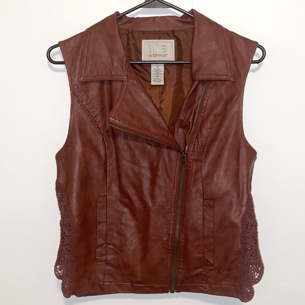 Medium BKE Pleather Lace Zip Up Outerwear Vest with Pockets